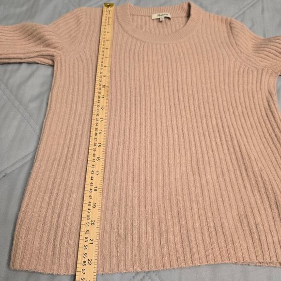 Madewell Pale Pink Wool Blend Ribbed Sweater Sz S Crew Neck Soft Flared Sleeves - Picture 4 of 8